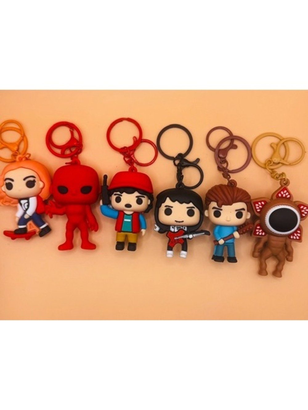 New Stranger Things 3D Silicone Rubber Keychains & Backpack Clips (Set of 6)